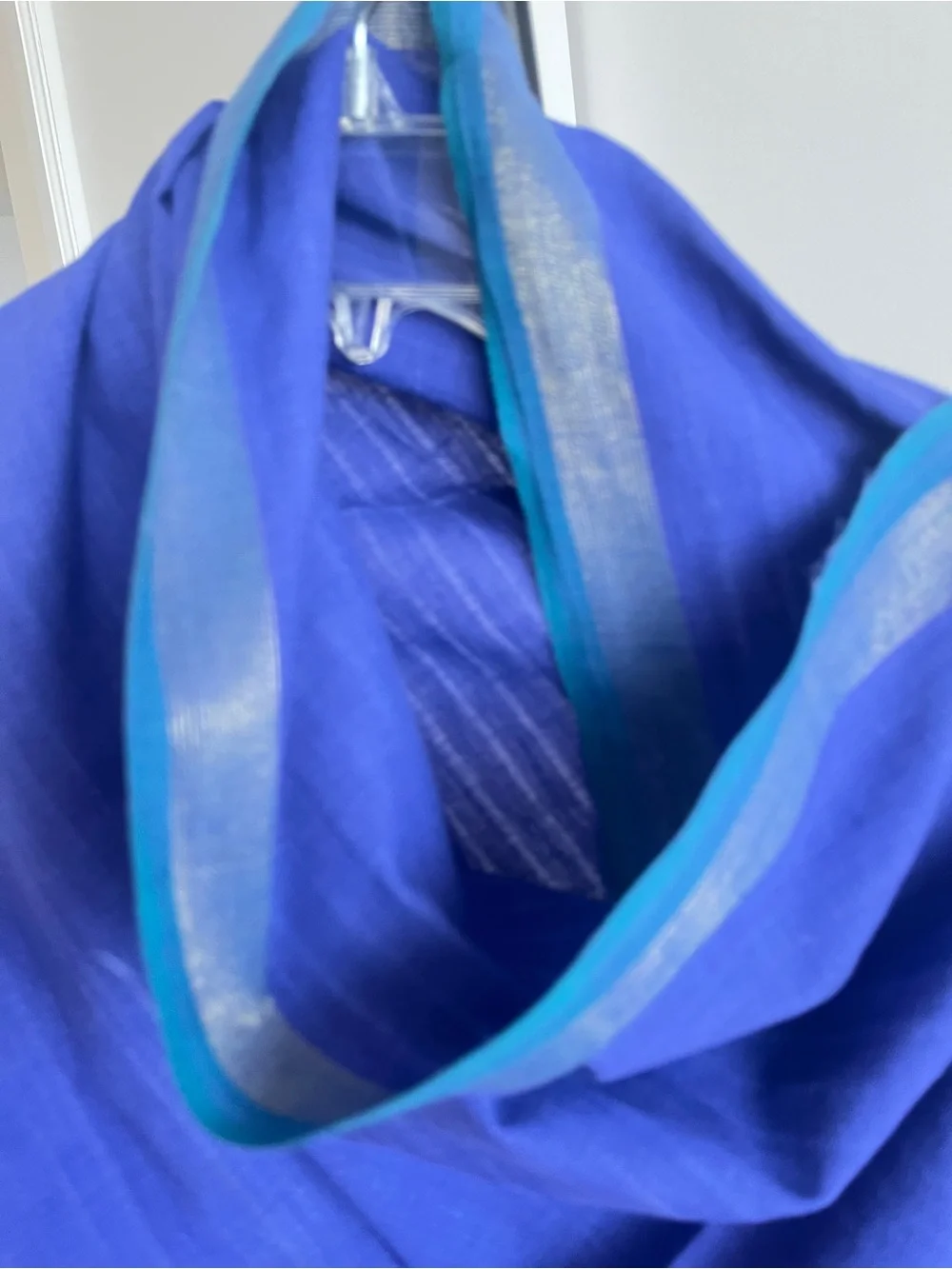 Fabindia style 100% Cotton Dupatta scarf wrap Purple Teal Green Border Gold Zari
